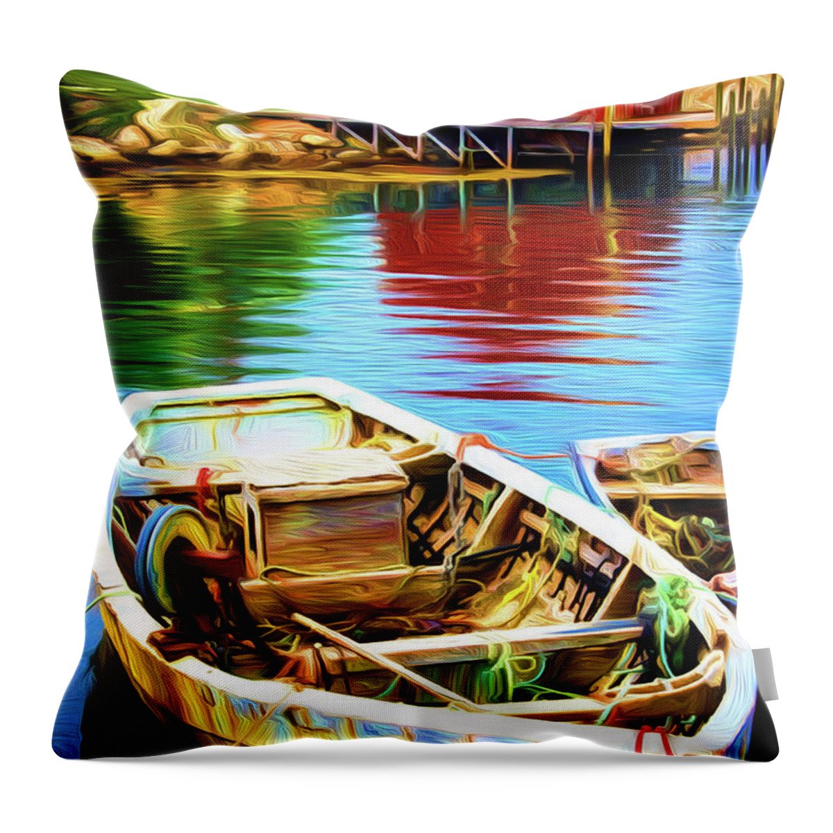Boats Throw Pillow featuring the painting Boats #1 by Prince Andre Faubert