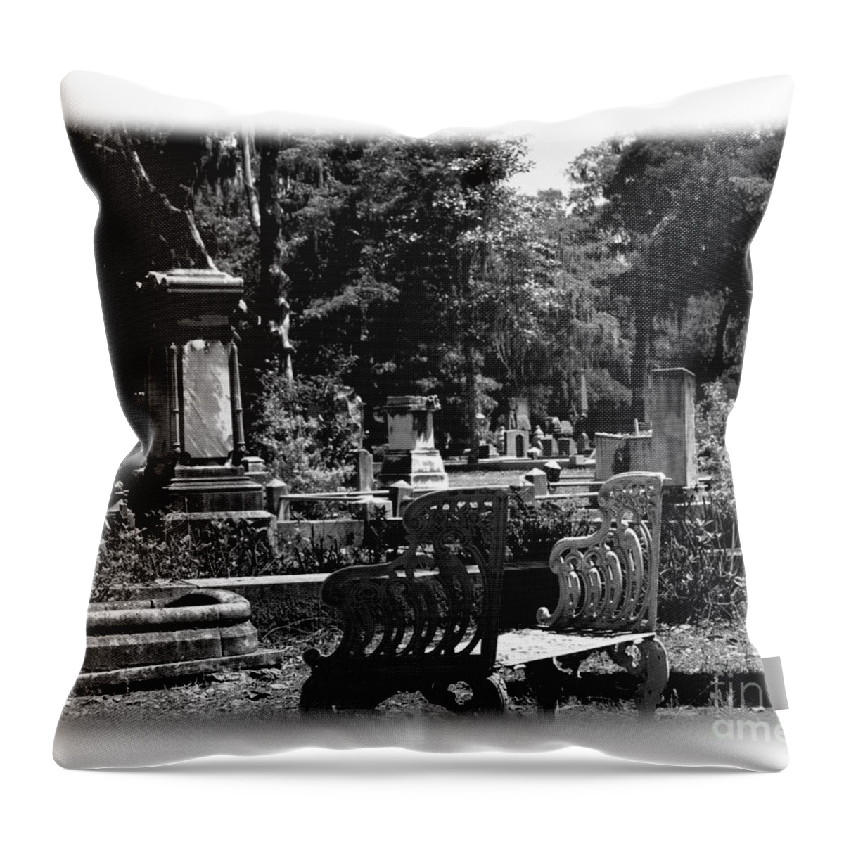 Bonaventure Cemetery Throw Pillow featuring the photograph Bonaventure Cemetery BW #3 by Jacqueline M Lewis