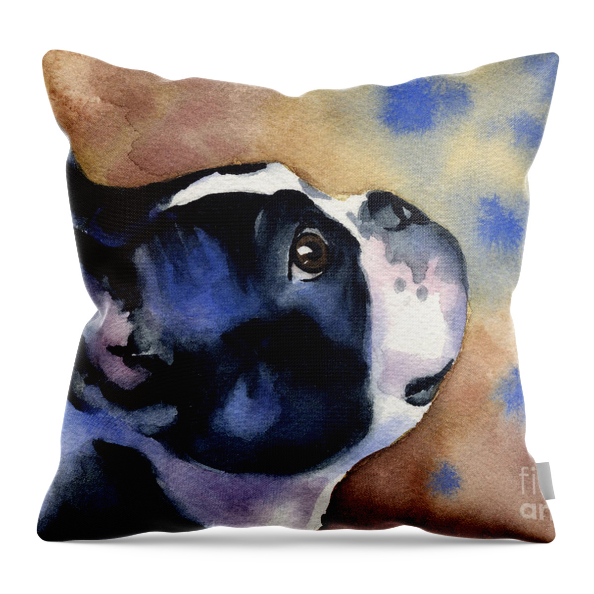 Boston Terrier Throw Pillow featuring the painting Boston Terrier #13 by David Rogers