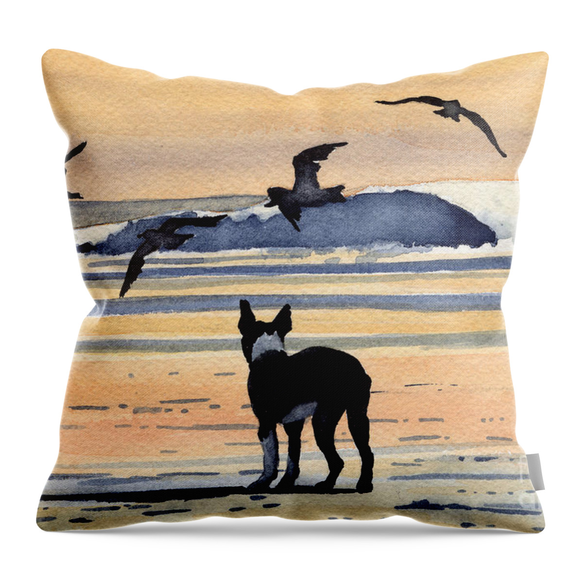Boston Terrier Throw Pillow featuring the painting Boston Terrier Sunset #2 by David Rogers