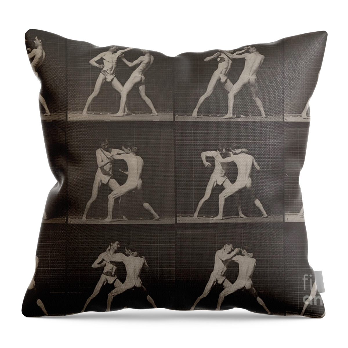 Mma Throw Pillow featuring the photograph Boxing by Eadweard Muybridge by Eadweard Muybridge