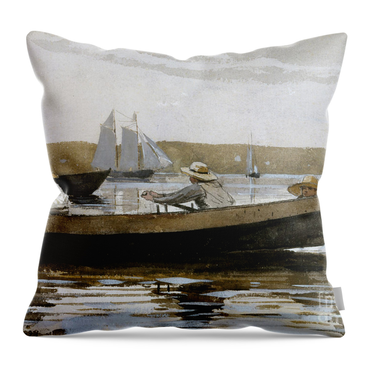 Boys In A Dory Throw Pillow featuring the painting Boys in a Dory, 1873 by Winslow Homer