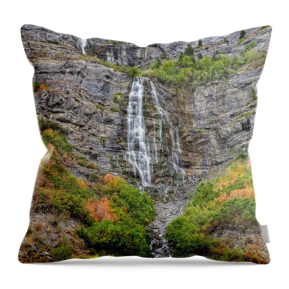 Landscape Throw Pillow featuring the photograph Bridal Veil Falls #1 by Brett Engle