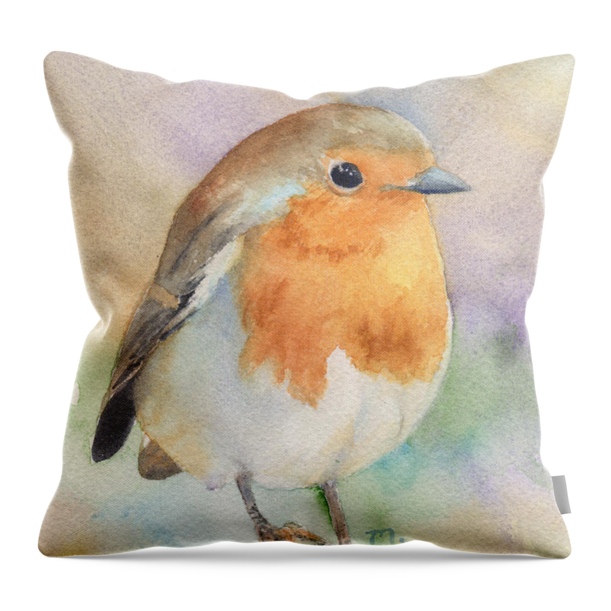 Bird Throw Pillow featuring the painting British Robin #2 by Marsha Karle