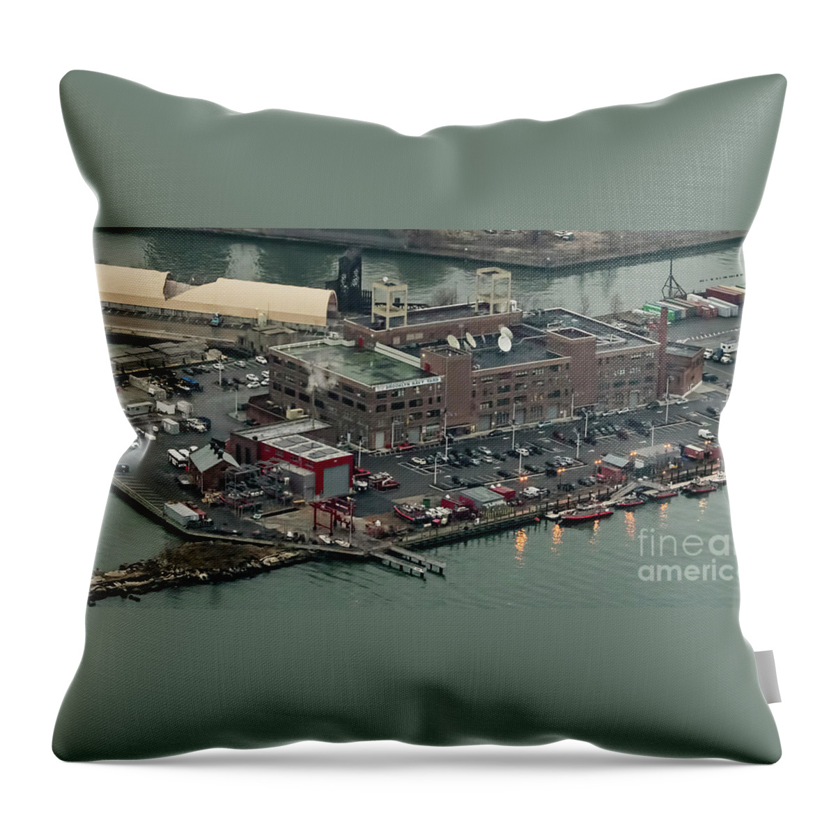 200 Vesey Street Throw Pillow featuring the photograph Brooklyn Navy Yard Aerial Photo #2 by David Oppenheimer