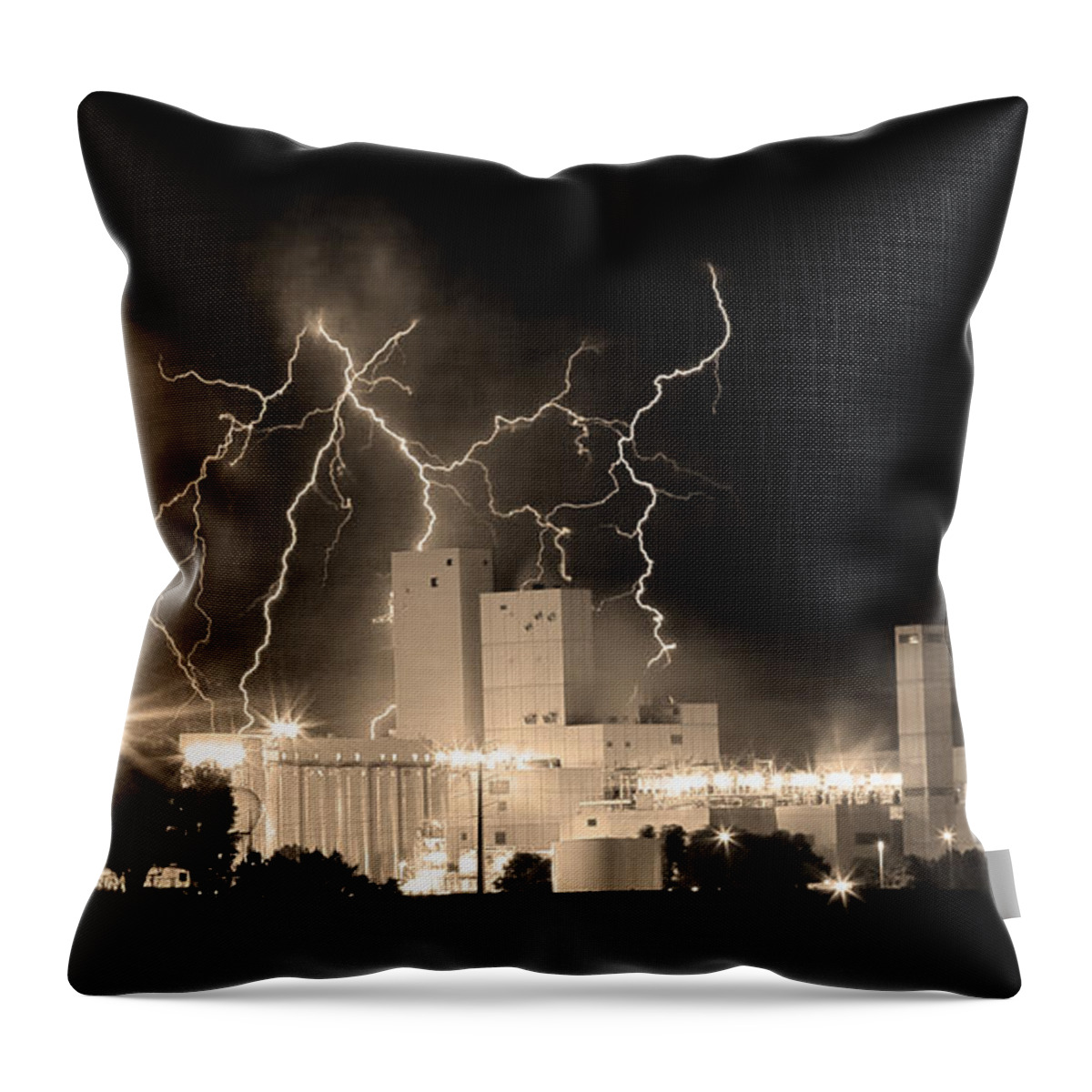 40d Throw Pillow featuring the photograph Budweiser Lightning Thunderstorm Moving Out BW Sepia Panorama #1 by James BO Insogna