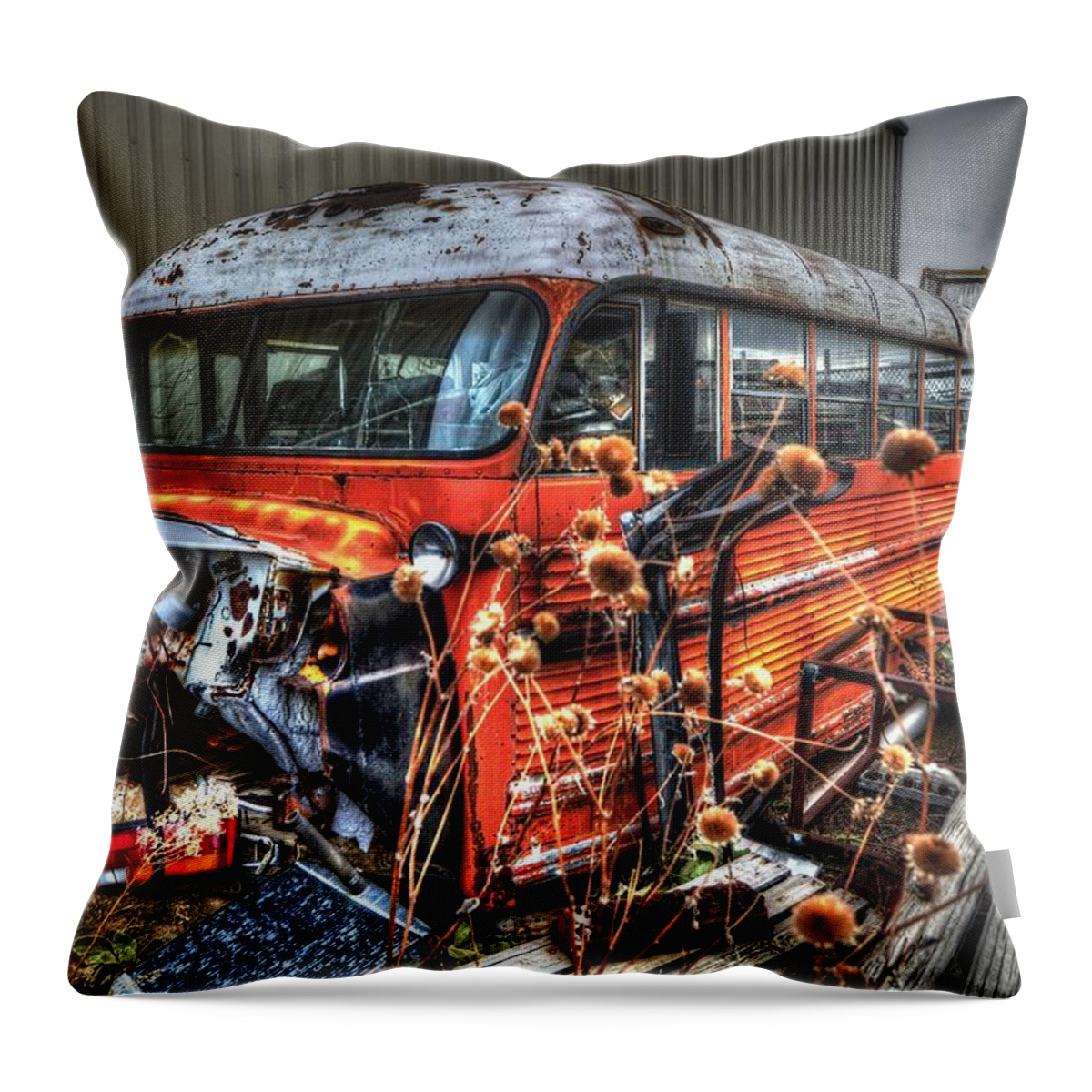 Salvage Yard Throw Pillow featuring the photograph Bus Ride #1 by Craig Incardone