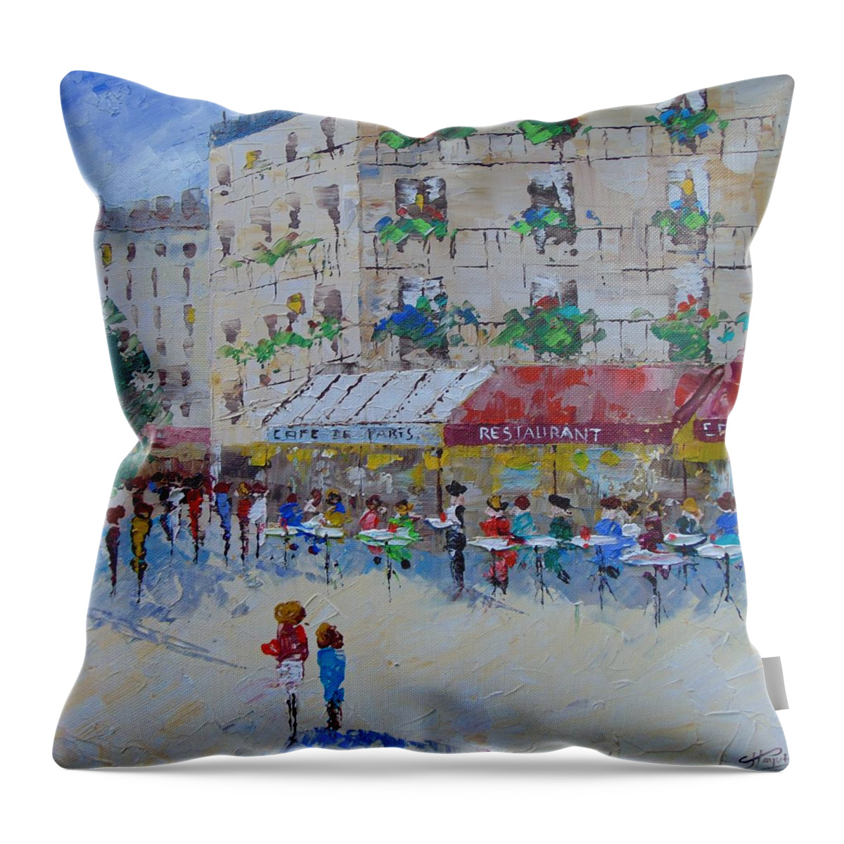 Frederic Payet Throw Pillow featuring the painting Cafe de Paris #1 by Frederic Payet