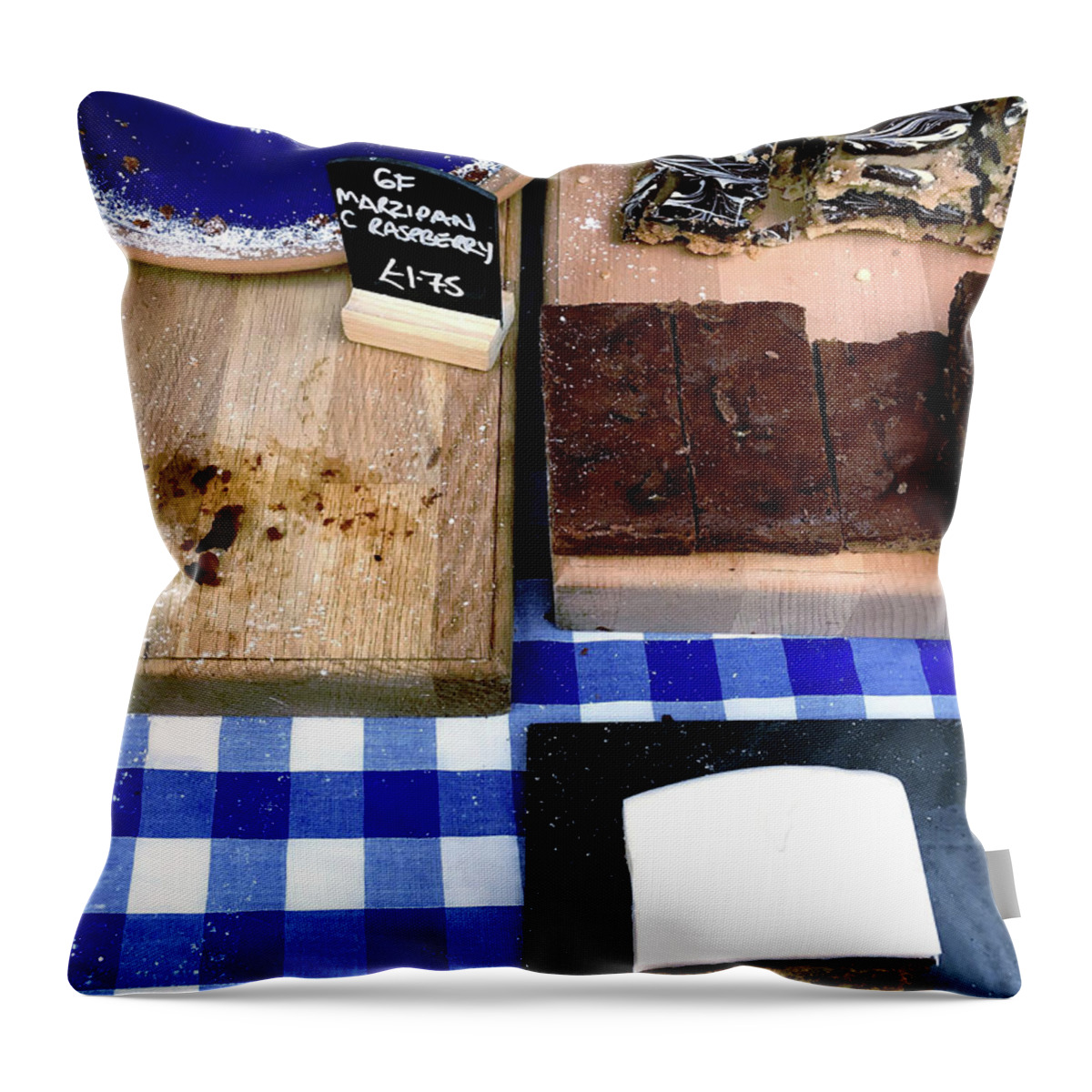 Advent Throw Pillow featuring the photograph Cake stall at a market #1 by Tom Gowanlock