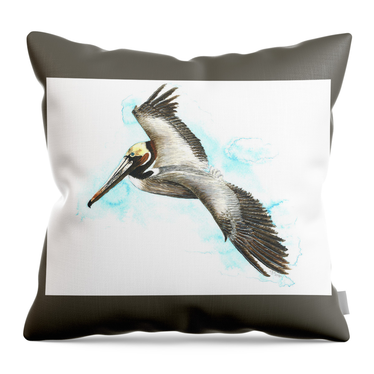 Pelican Throw Pillow featuring the painting California brown pelican #1 by Cindy Hitchcock