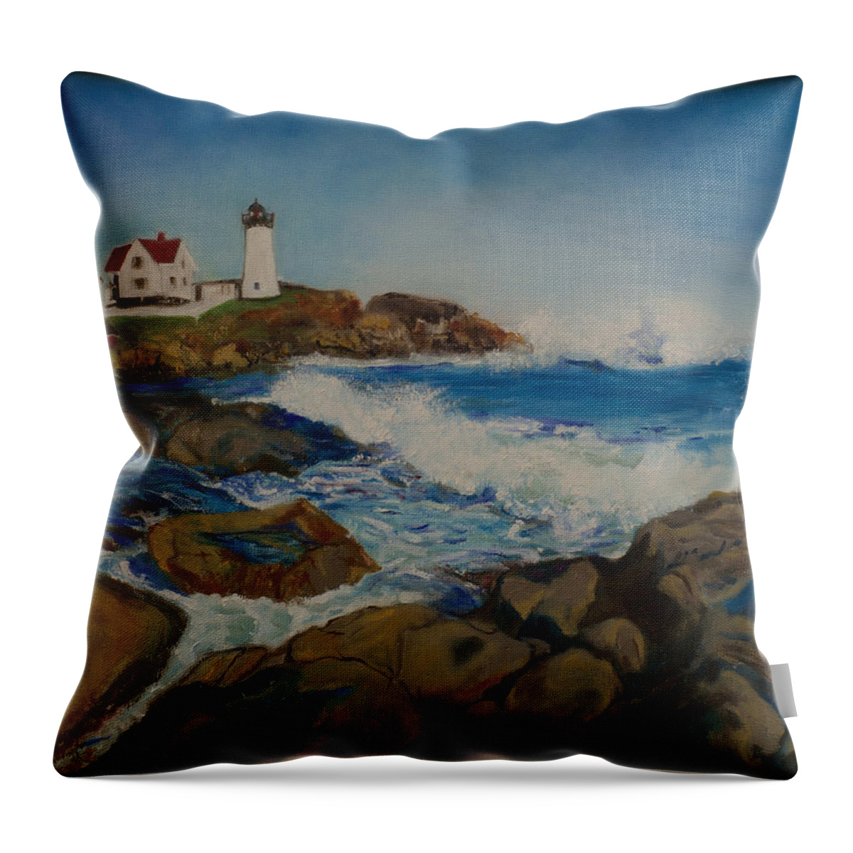 Seascape Throw Pillow featuring the painting Cape Neddick by Kathy Knopp