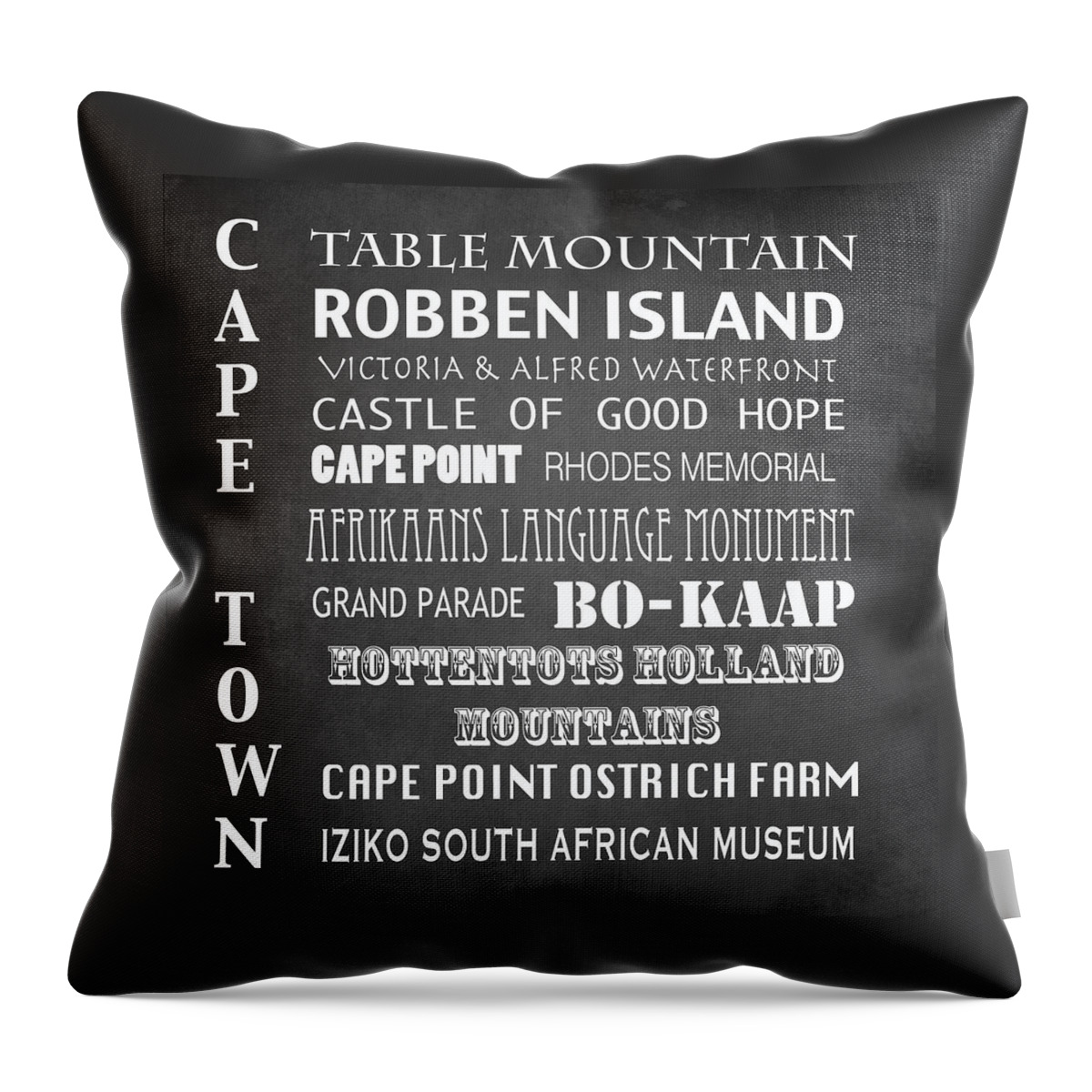 Cape Town Famous Landmarks Throw Pillow featuring the digital art Cape Town Famous Landmarks #1 by Patricia Lintner