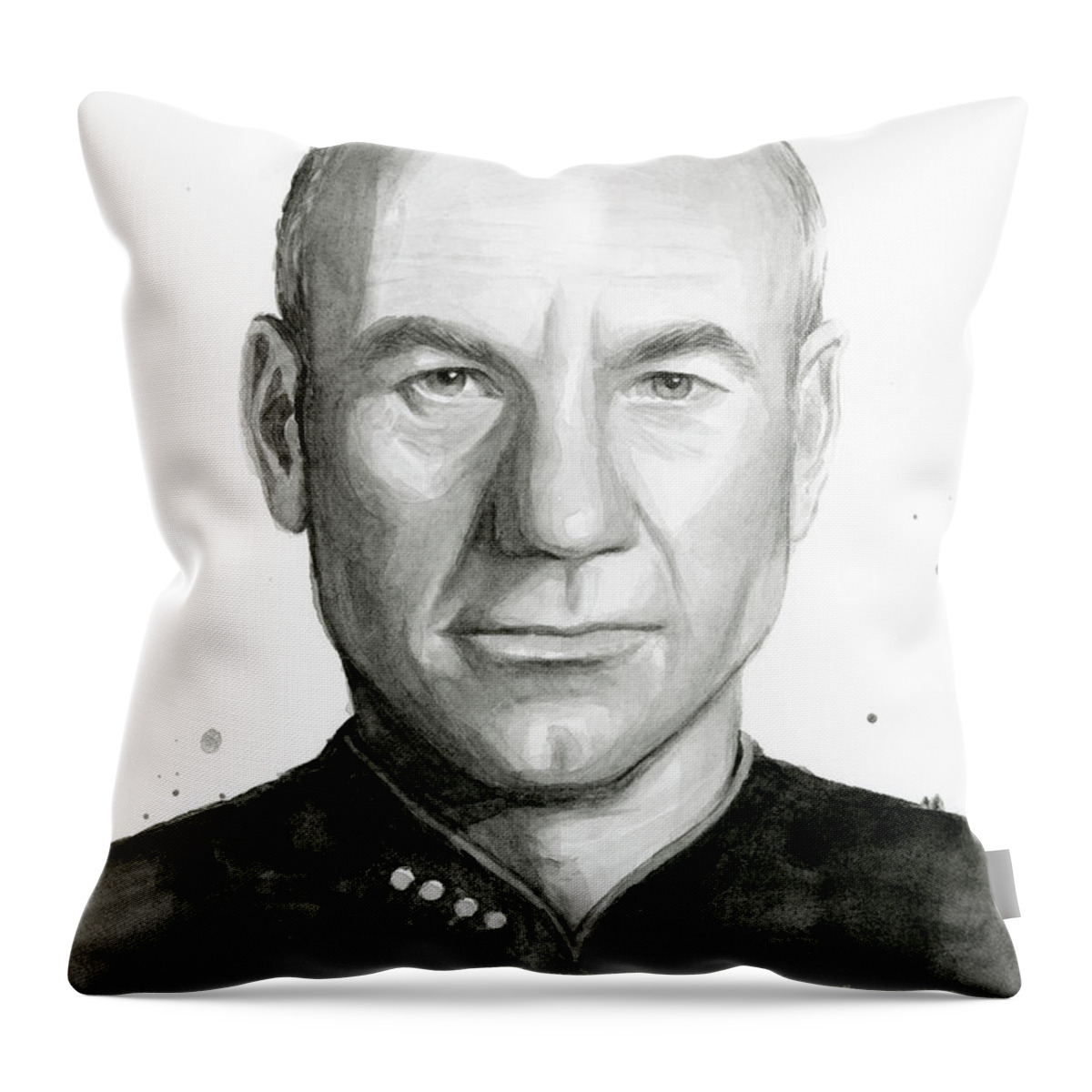 Captain Picard Throw Pillow featuring the painting Captain Picard by Olga Shvartsur
