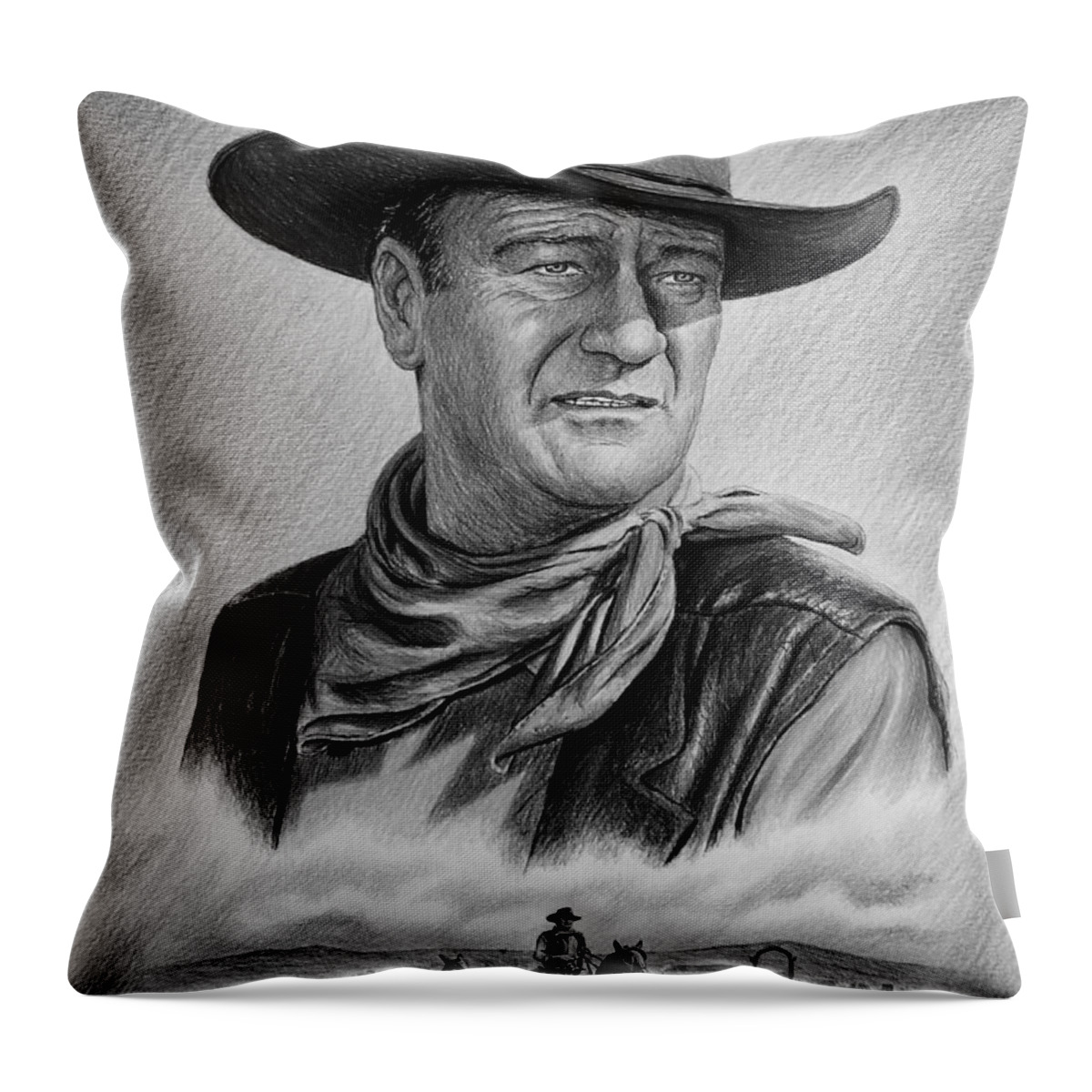  John Wayne Throw Pillow featuring the drawing Captured #1 by Andrew Read