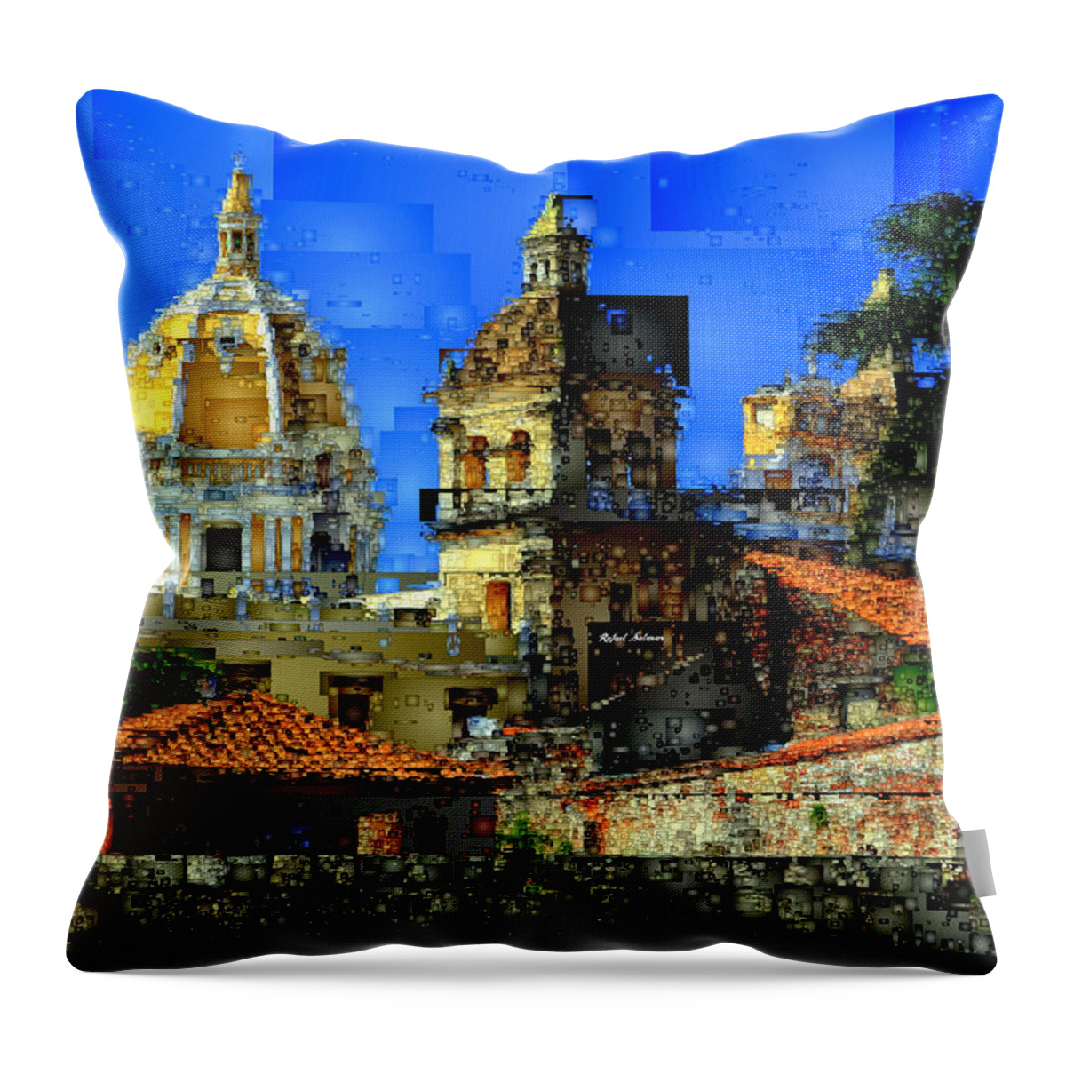 Rafael Salazar Throw Pillow featuring the digital art Cartagena Colombia #1 by Rafael Salazar