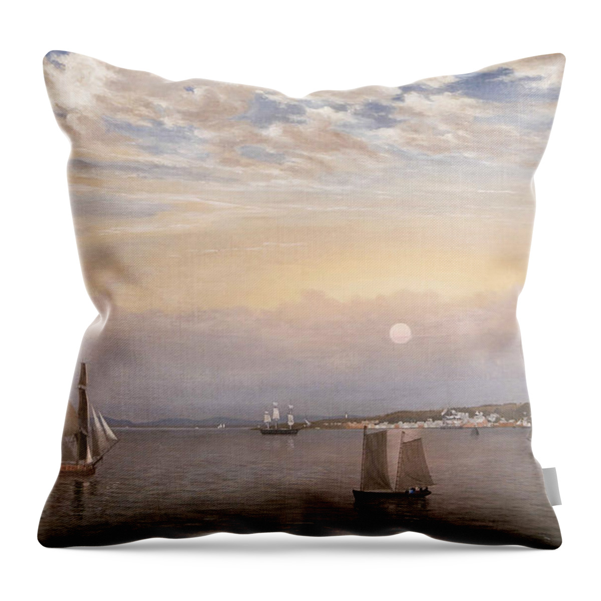 Fitz Henry Lane Throw Pillow featuring the painting Castine Harbor and Town #1 by MotionAge Designs
