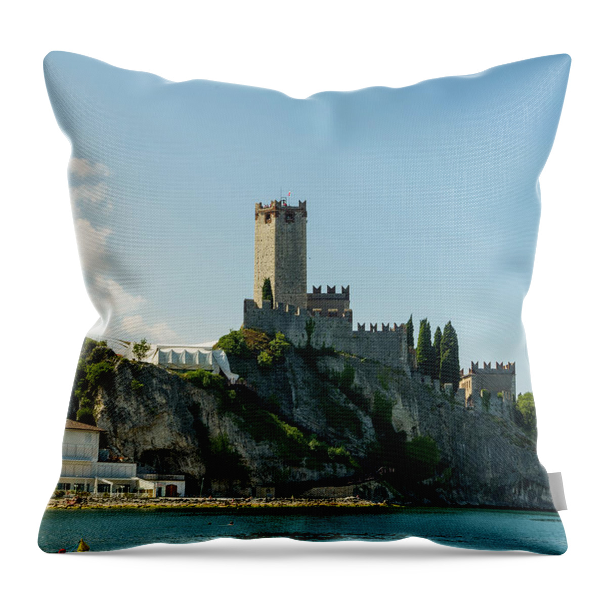 Lake Throw Pillow featuring the photograph Castle of malcesine #2 by Nicola Aristolao