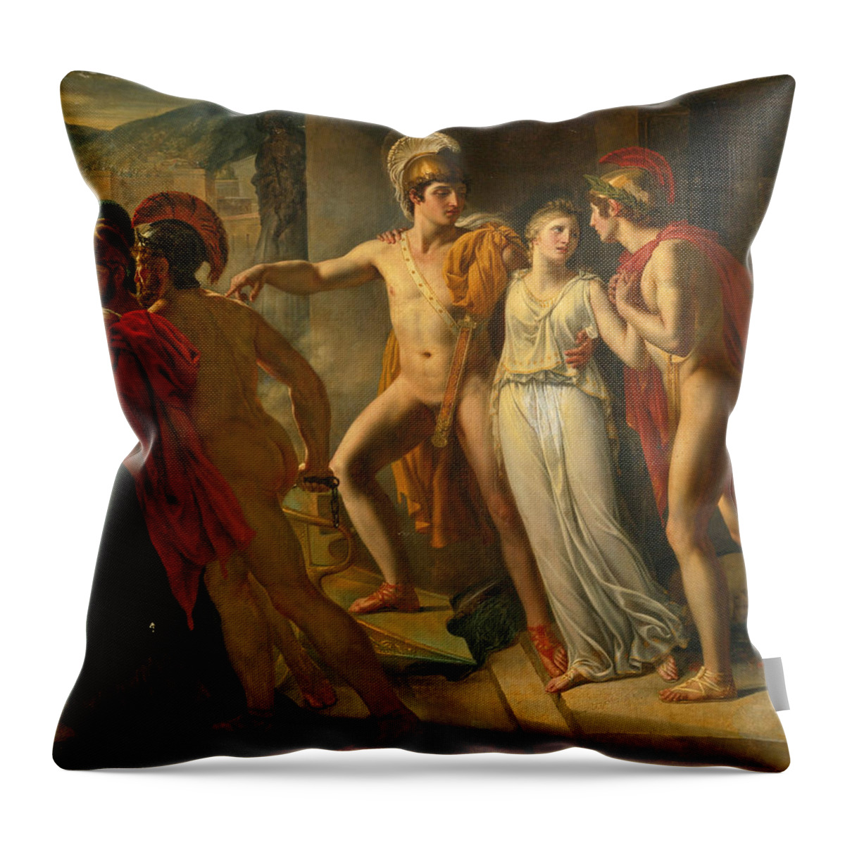 Jean-bruno Gassies Throw Pillow featuring the painting Castor and Pollux rescuing Helen #1 by Jean-Bruno Gassies