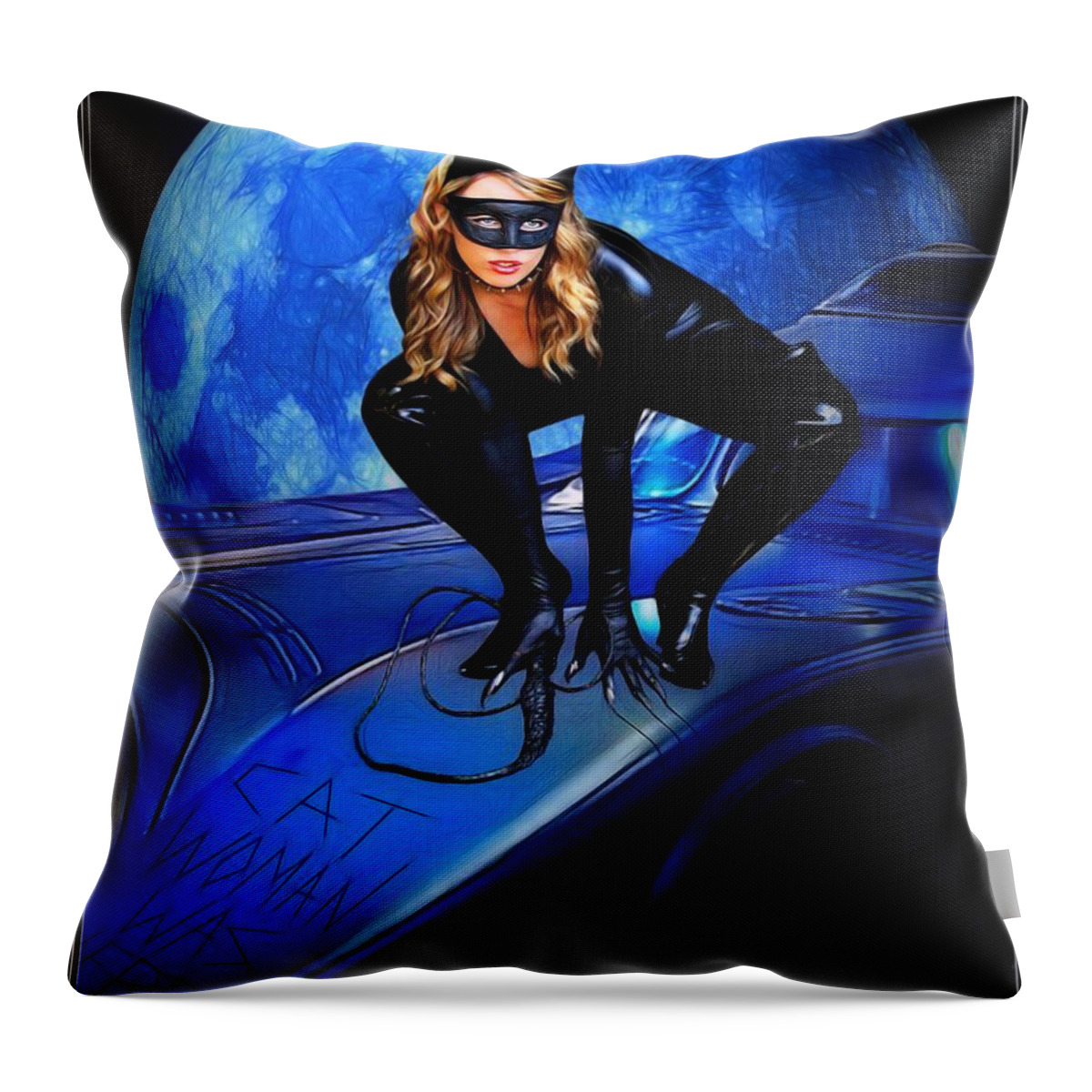 Fantasy Throw Pillow featuring the painting Cat Scratch Fever #1 by Jon Volden