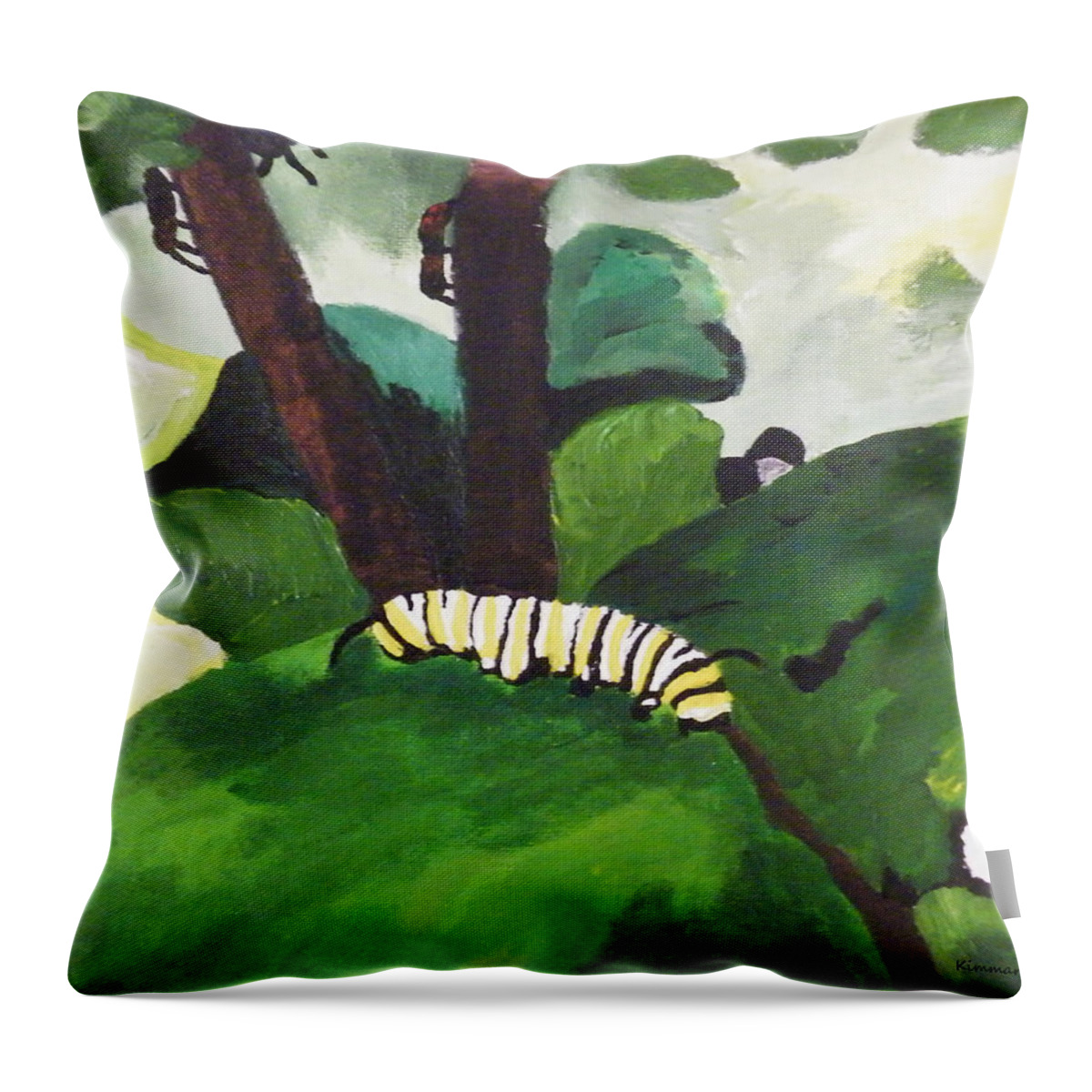 Acrylic Throw Pillow featuring the painting Caterpillar #1 by Kimmary MacLean