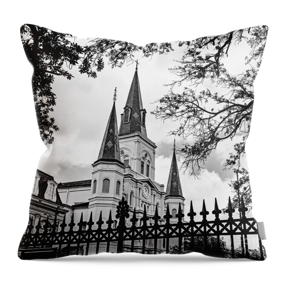 Cathedral Basilica Throw Pillow featuring the photograph Cathedral Basilica - square BW by Scott Pellegrin