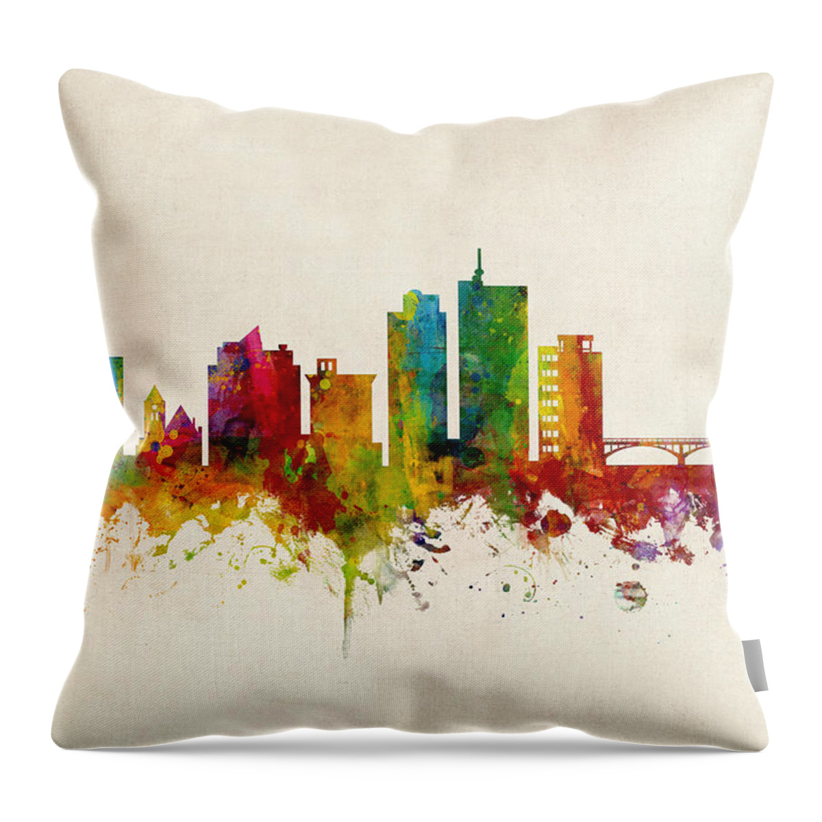 Cedar Rapids Throw Pillow featuring the digital art Cedar Rapids Iowa Skyline #1 by Michael Tompsett