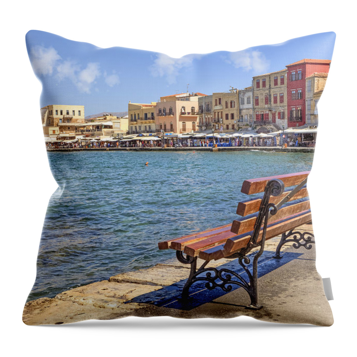 Venetian Harbor Throw Pillow featuring the photograph Chania - Crete #1 by Joana Kruse