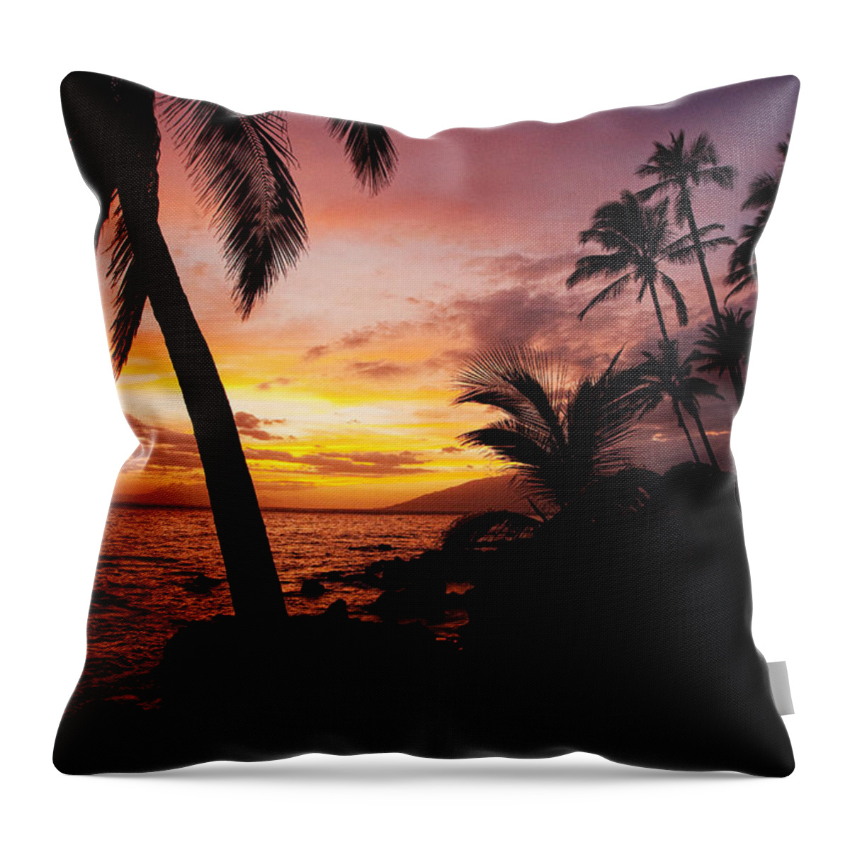 Sunset Palmtrees Kihei Maui Hawaii Seacape Throw Pillow featuring the photograph Charly Young Sunset #1 by James Roemmling