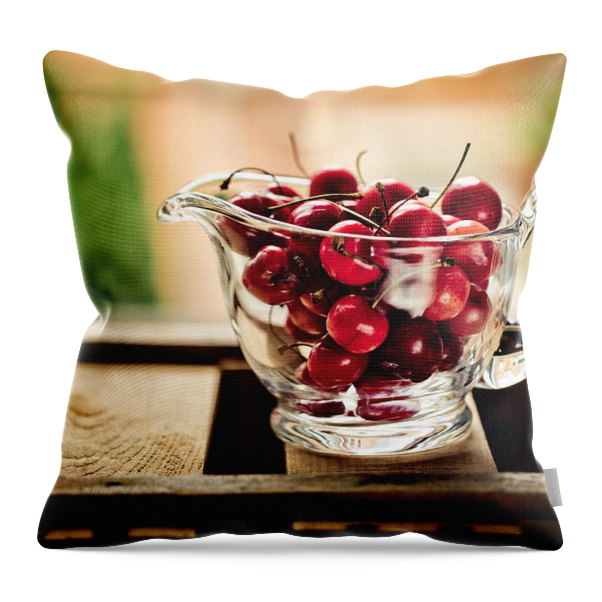 Cherry Throw Pillow featuring the photograph Cherries #1 by Nailia Schwarz
