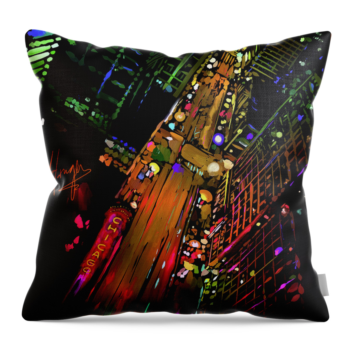 Chicago Throw Pillow featuring the painting Chicago #1 by DC Langer