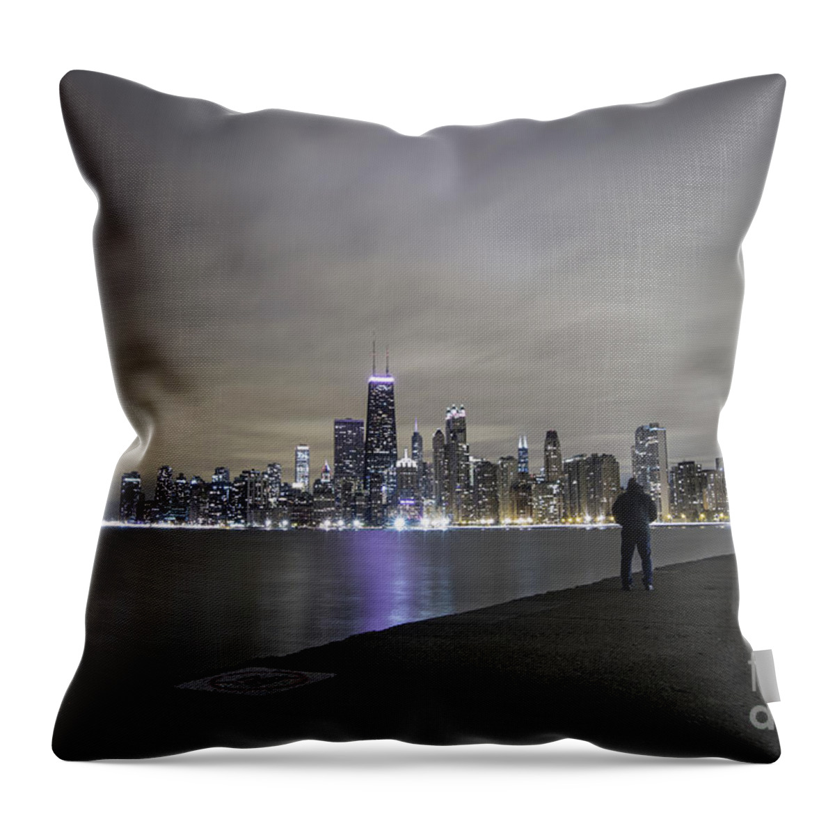 Chicago Throw Pillow featuring the photograph Chicago Skyline at night #1 by Keith Kapple