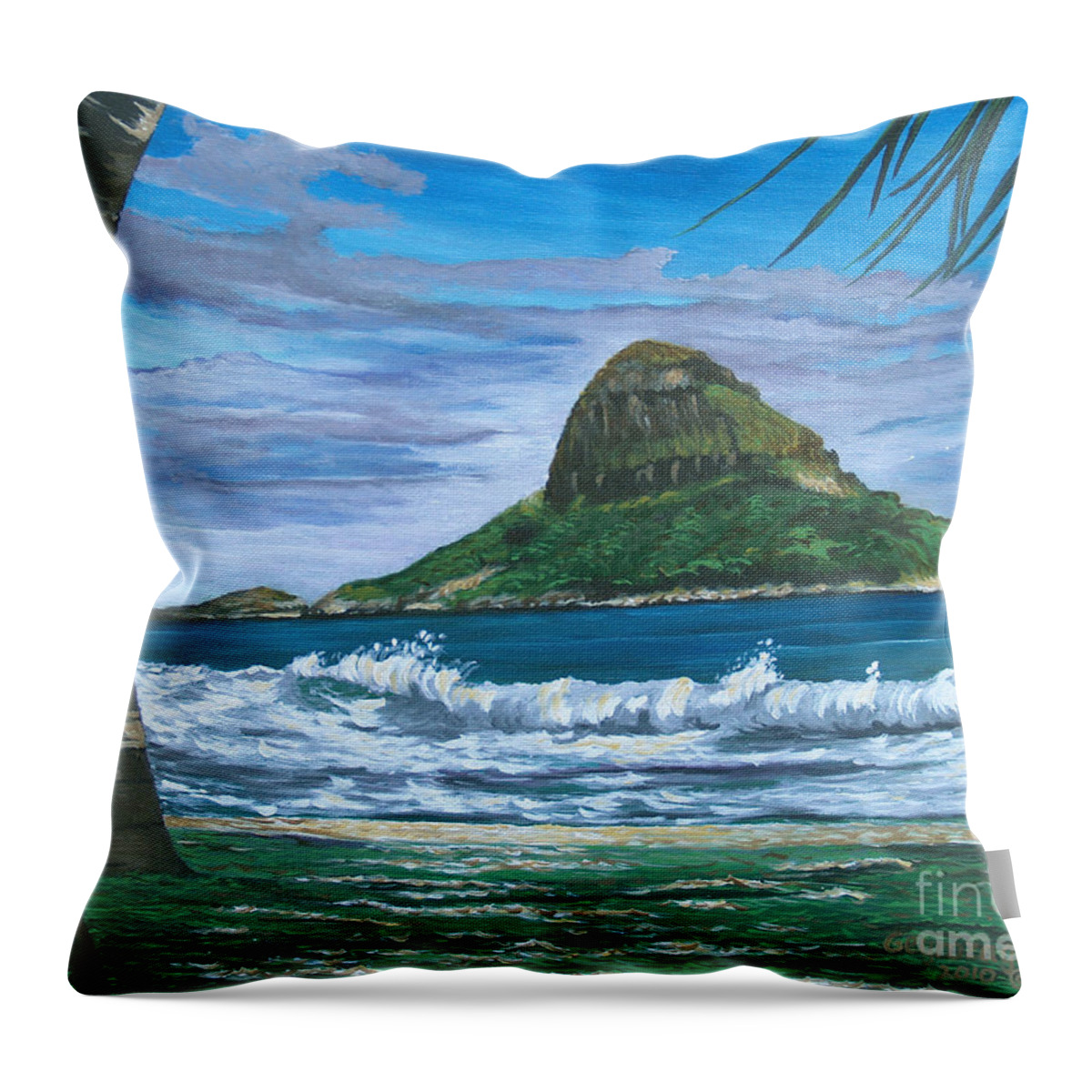 Island Throw Pillow featuring the painting China Man's Hat #1 by Larry Geyrozaga