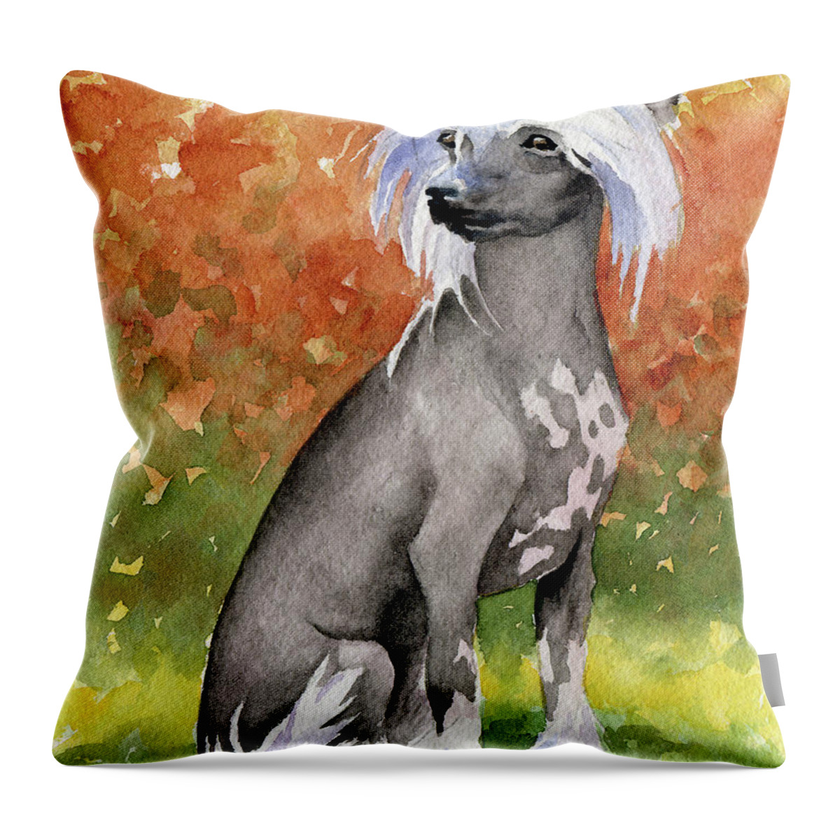 Chinese Throw Pillow featuring the painting Chinese Crested Dog #2 by David Rogers