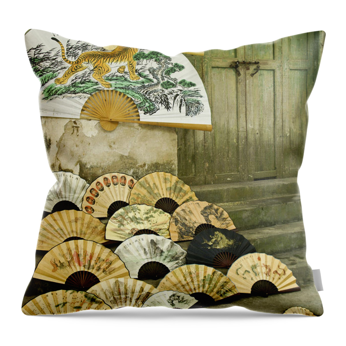 Asia Throw Pillow featuring the photograph Chinese Fans #1 by Michele Burgess