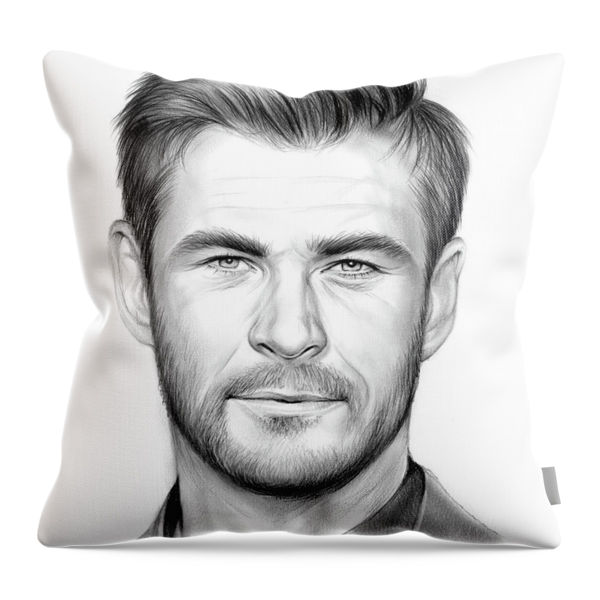 Chris Hemsworth Throw Pillow featuring the drawing Chris Hemsworth #1 by Greg Joens