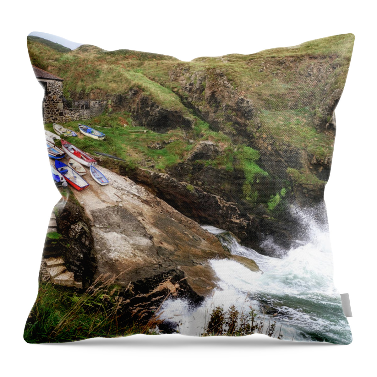 Cliff Throw Pillow featuring the photograph Church Cove Cornwall #1 by Shirley Mitchell