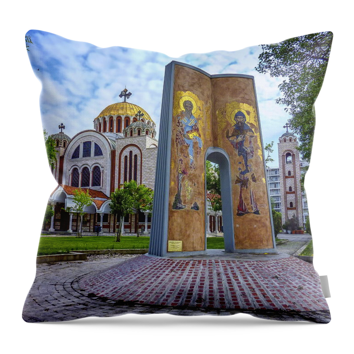 Architecture Throw Pillow featuring the photograph Church of Saints Cyril and Methodius in Thessaloniki, Greece #1 by Elenarts - Elena Duvernay photo