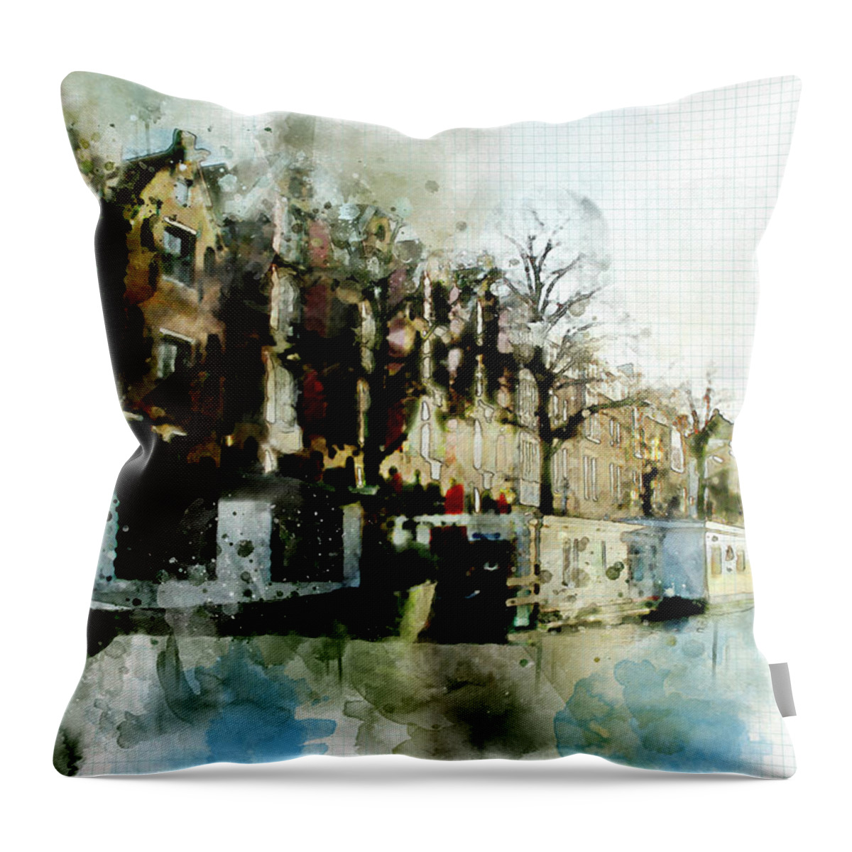 Dutch Throw Pillow featuring the digital art City Life In Watercolor Style #7 by Ariadna De Raadt