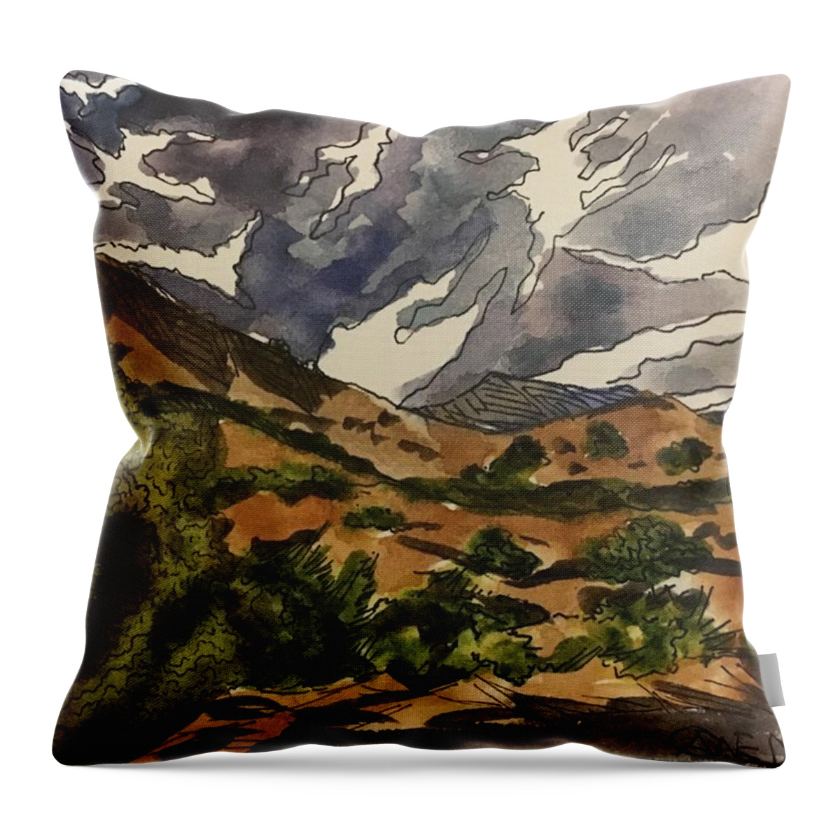Landscape Throw Pillow featuring the painting Clouds over Davis Mountains #1 by Angela Weddle
