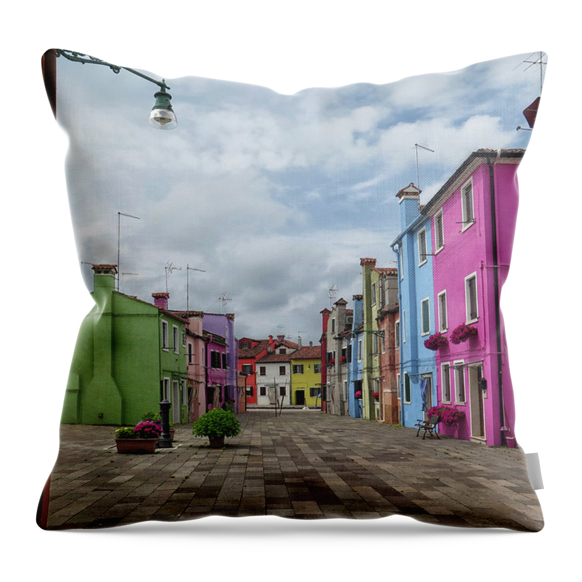 Burano Throw Pillow featuring the photograph Colorful Burano #1 by Dave Mills