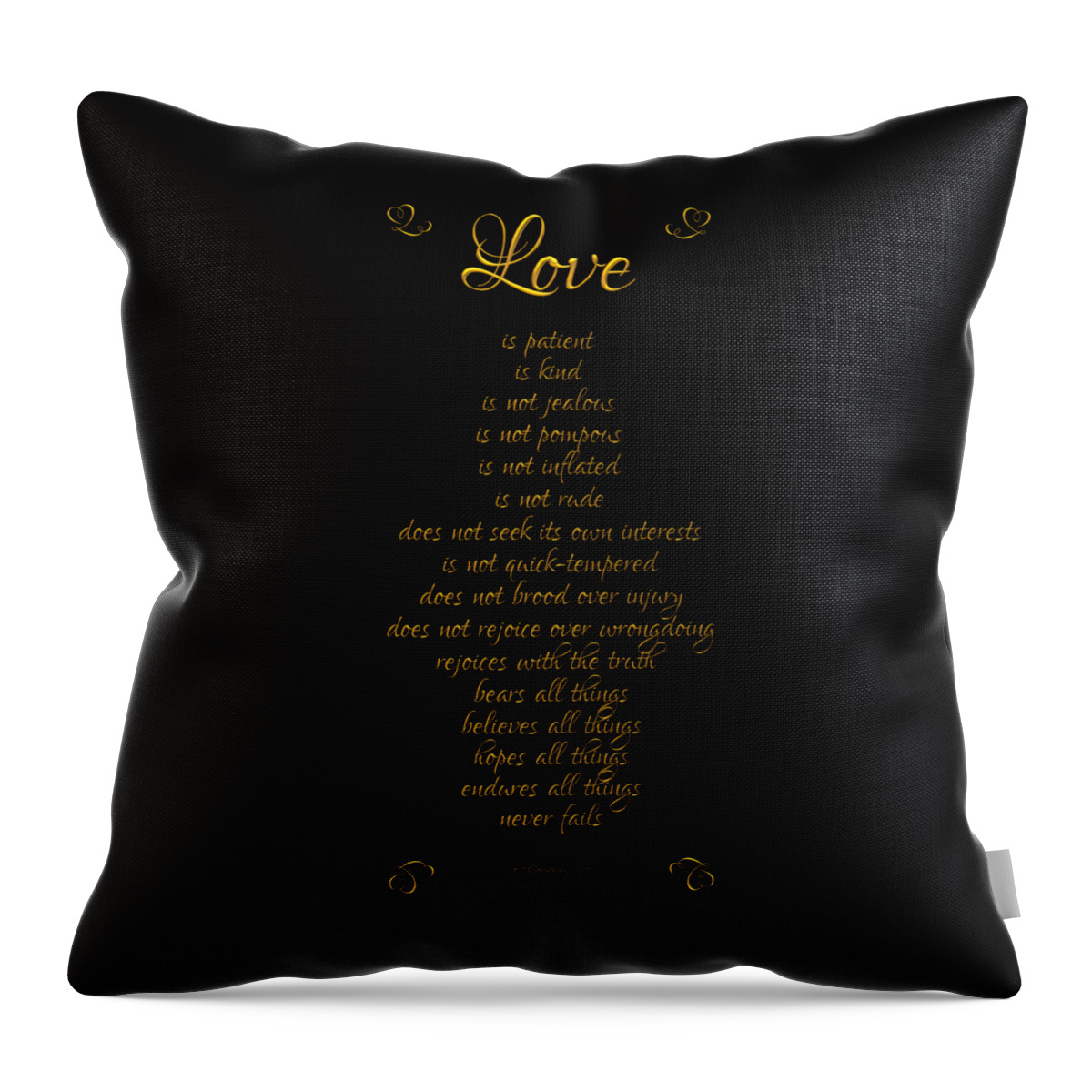 Love Throw Pillow featuring the digital art 1 Corinthians 13 Love Is Black Background by Rose Santuci-Sofranko