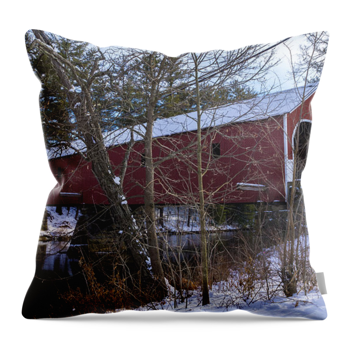 covered Bridge Throw Pillow featuring the photograph Cresson Covered Bridge. #1 by New England Photography