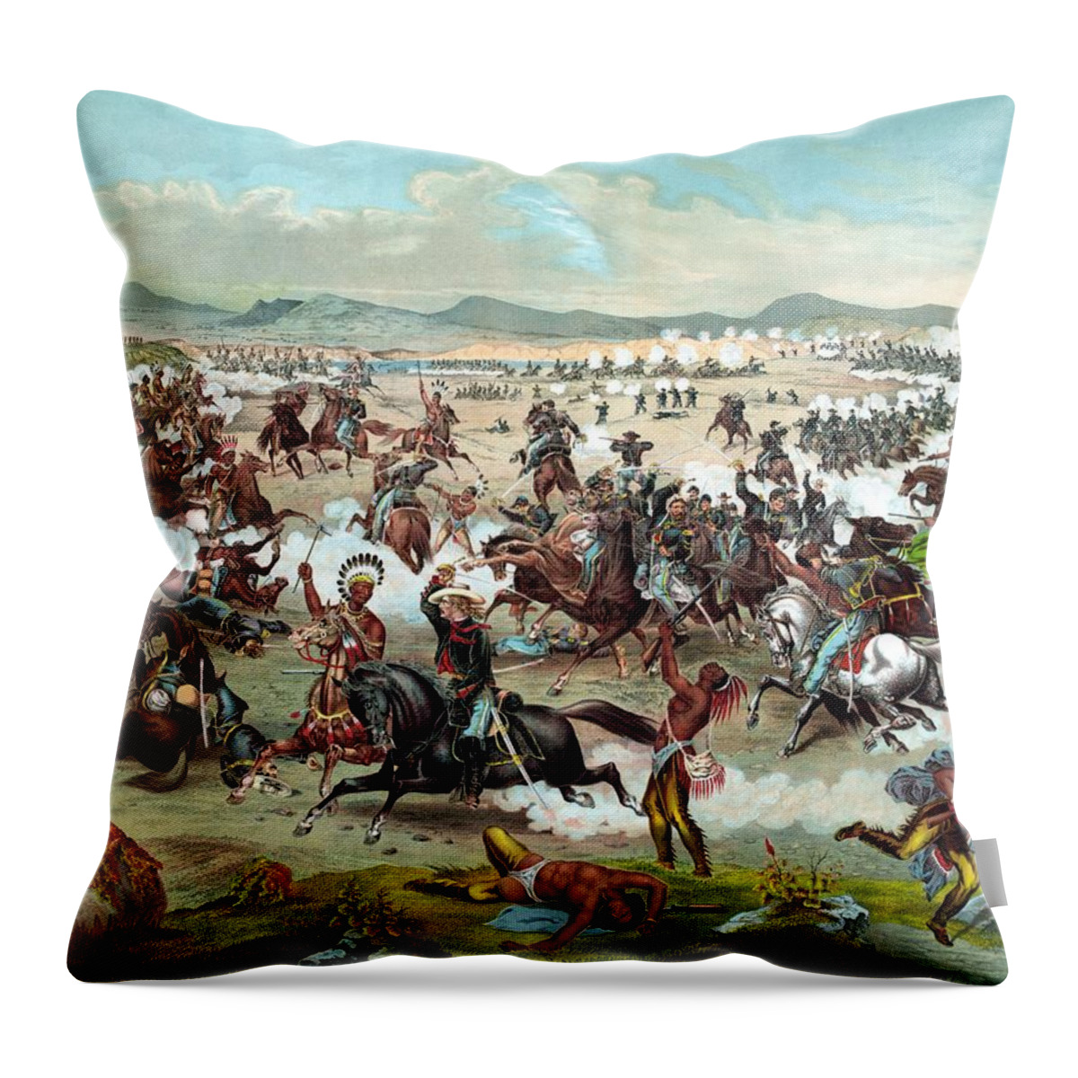 General Custer Throw Pillow featuring the painting Custer's Last Stand #1 by War Is Hell Store
