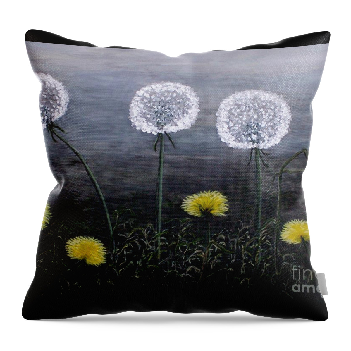 Dandelion Throw Pillow featuring the painting Dandelion Family by Judy Kirouac