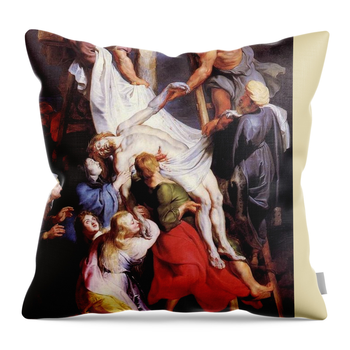 Descent Throw Pillow featuring the painting Descent From The Cross by Troy Caperton