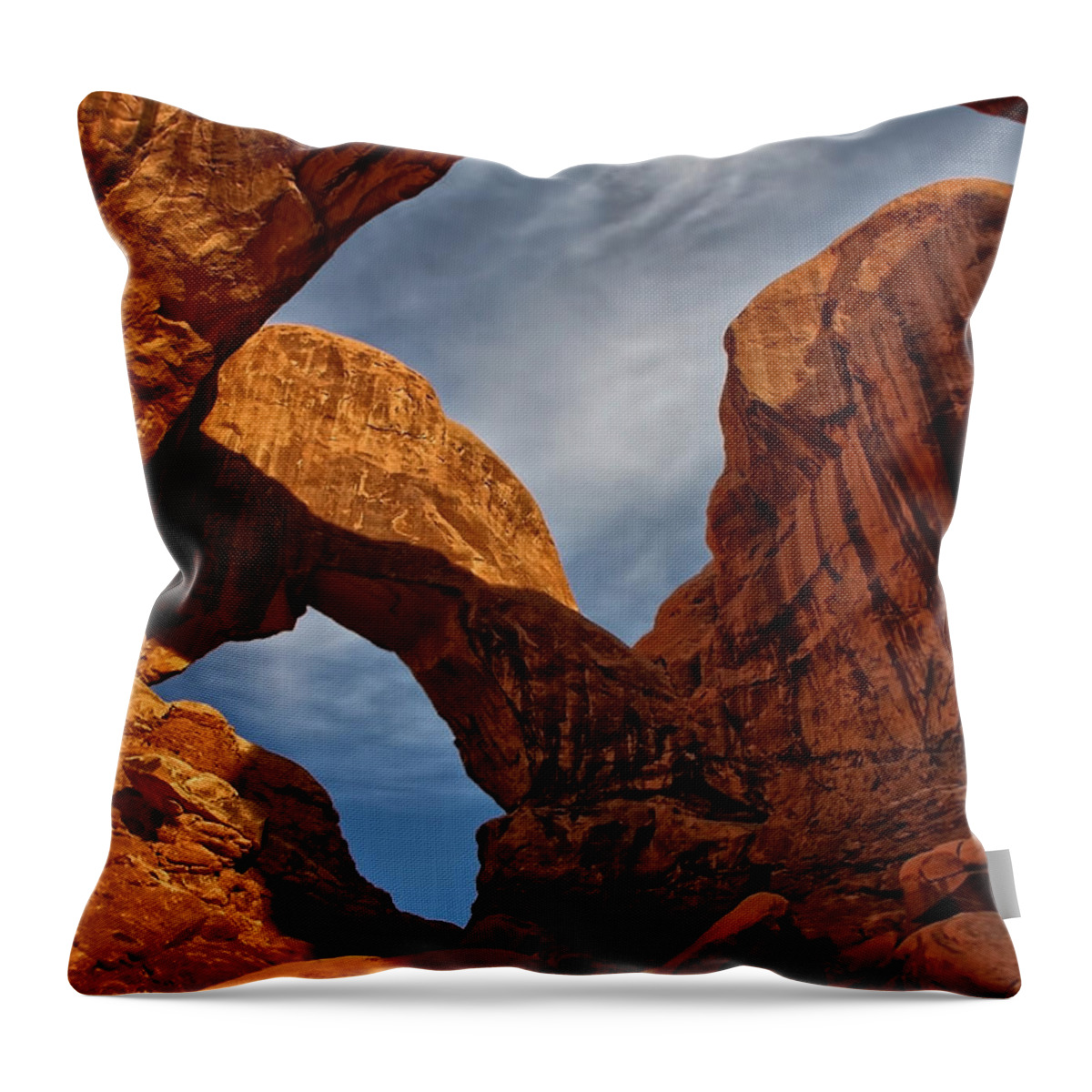 Double Arches Throw Pillow featuring the photograph Desert Portal #1 by Leda Robertson
