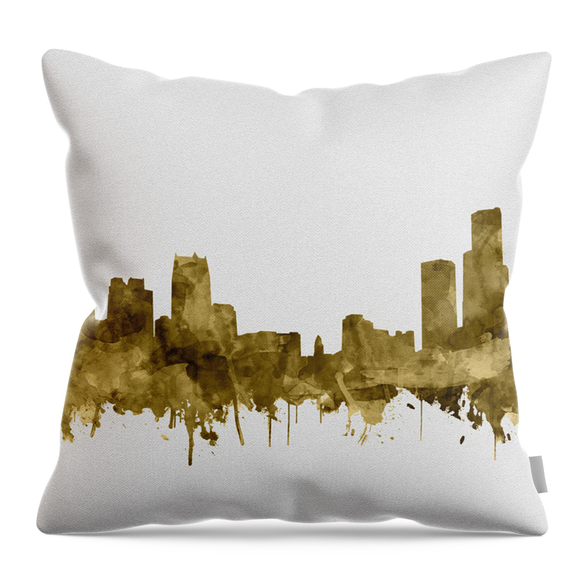 Detroit Throw Pillow featuring the painting Detroit Skyline Watercolor Sepia #1 by Bekim M