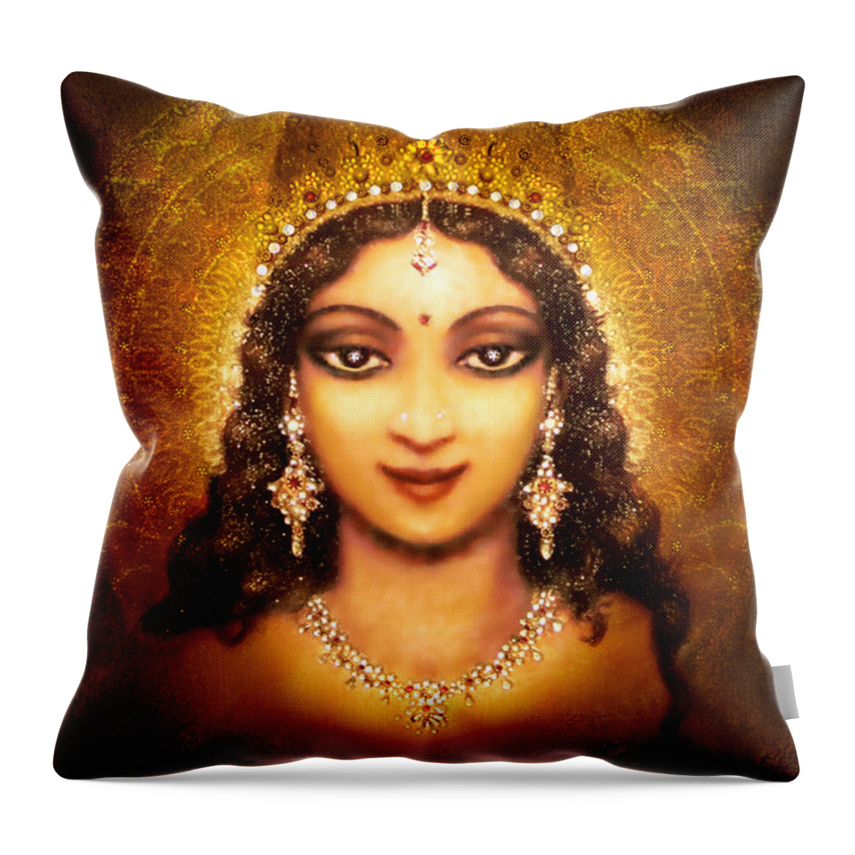 Mandala Throw Pillow featuring the mixed media Devi Darshan #3 by Ananda Vdovic