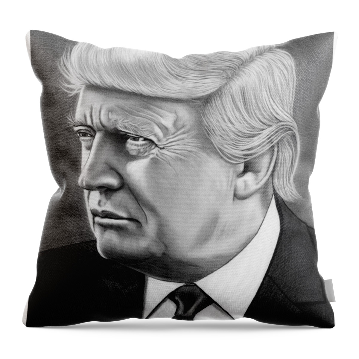 Pencil Throw Pillow featuring the drawing President Donald Trump #1 by Murphy Elliott