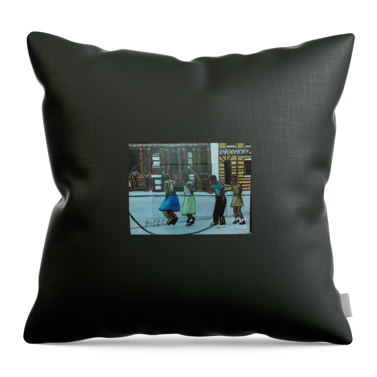 Urban Outfitters You Know Throw Pillow featuring the painting Double Dutch Urban Games by Tyrone Hart